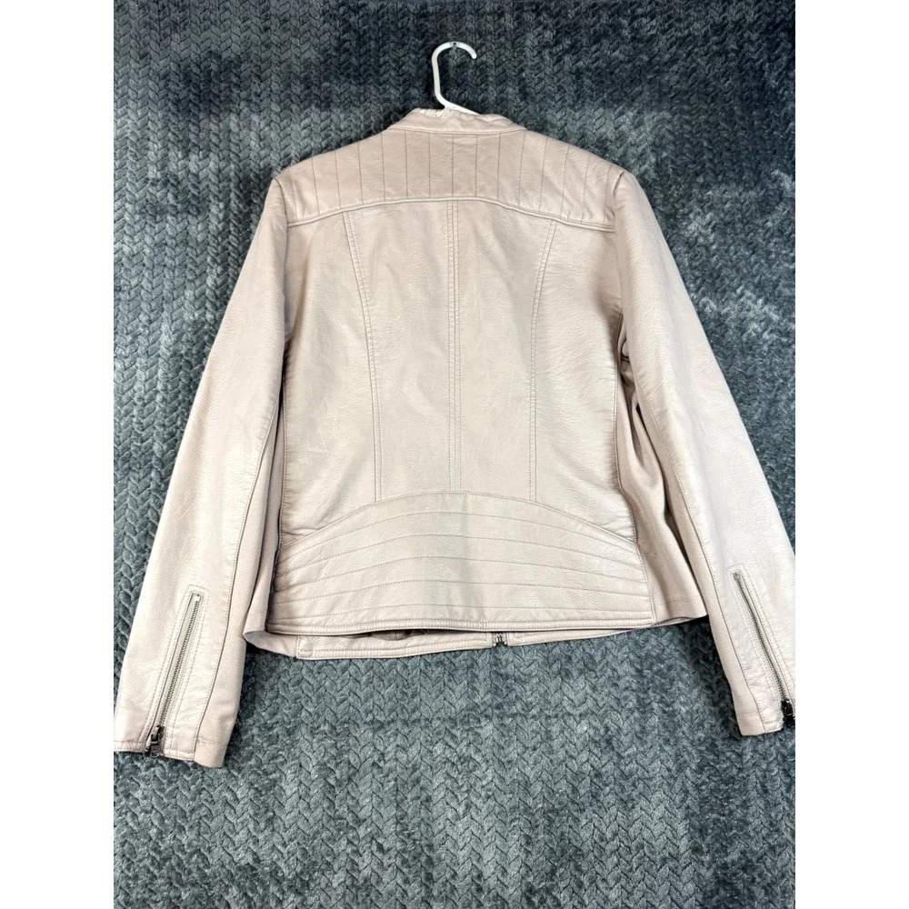 G.H. Bass & Co. Motorcycle Jacket Womens L Cream Stretch Lined Full‎ Zip Winter
